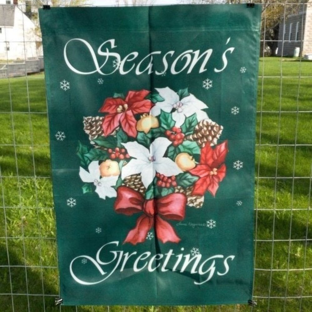 Seasons Greetings Christmas House Flag